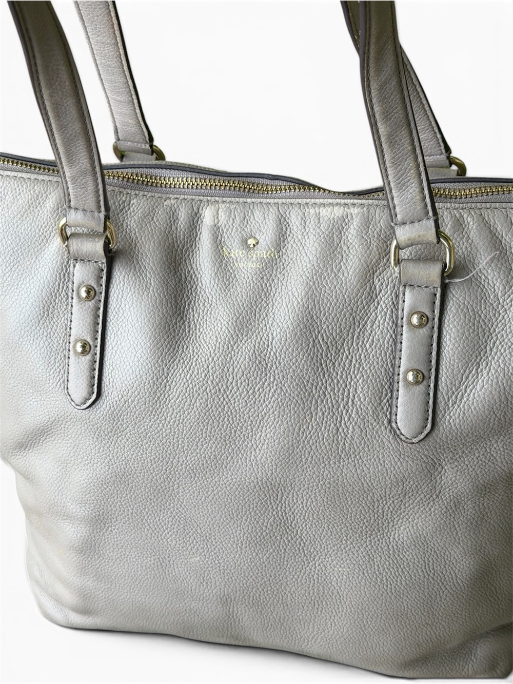 kate spade Light Grey Pebbled Leather Tote with Gold Hardware
